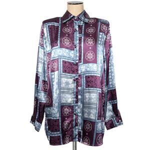 Vintage Y2K BROWNSTONE Studio New York Satin Feel Button Up Shirt Top Blouse 12
